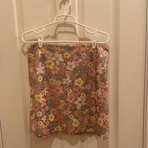 LOFT Floral Sequin Mini Skirt - Pink, Yellow, Brown